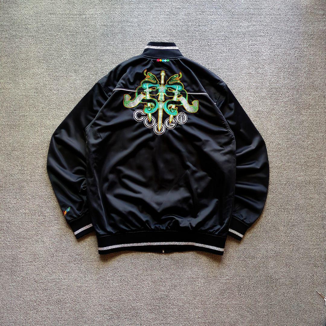 クージートラックジャケット立体両面刺繍ラメラインレインボーオーバーサイズ黒3XL