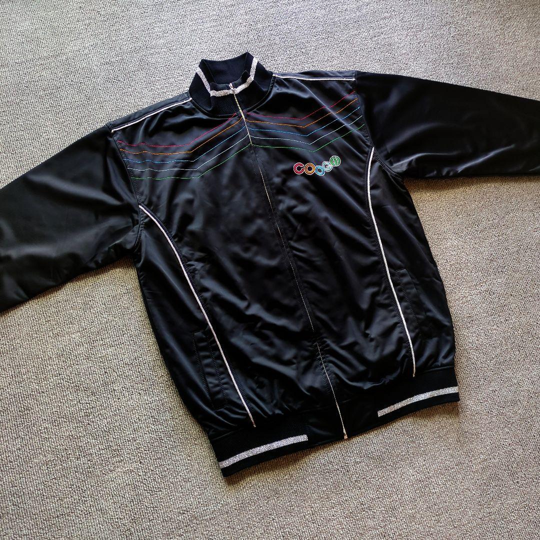 クージートラックジャケット立体両面刺繍ラメラインレインボーオーバーサイズ黒3XL