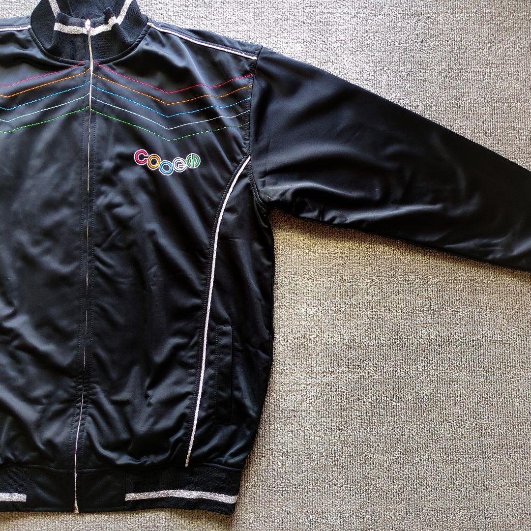 クージートラックジャケット立体両面刺繍ラメラインレインボーオーバーサイズ黒3XL