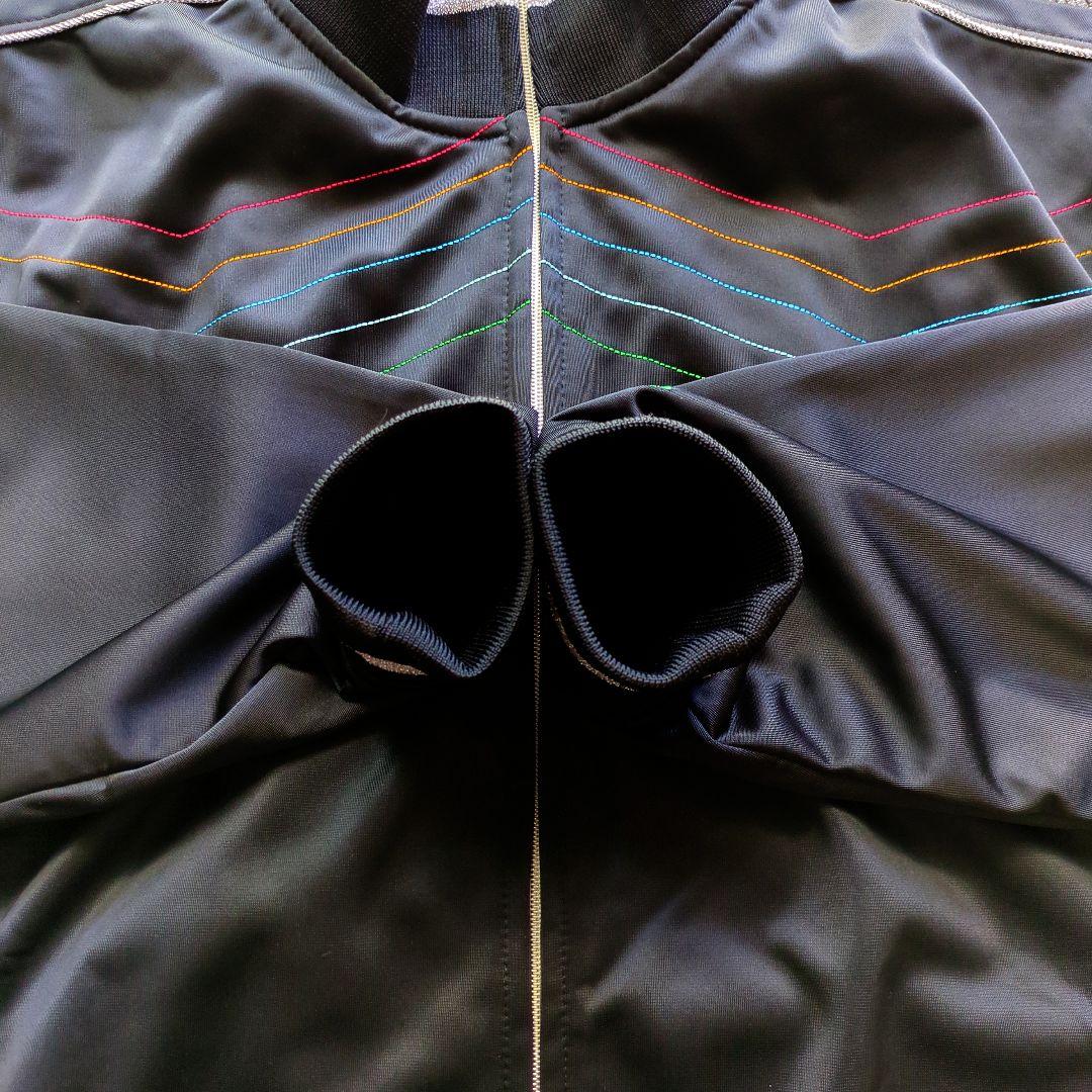 クージートラックジャケット立体両面刺繍ラメラインレインボーオーバーサイズ黒3XL