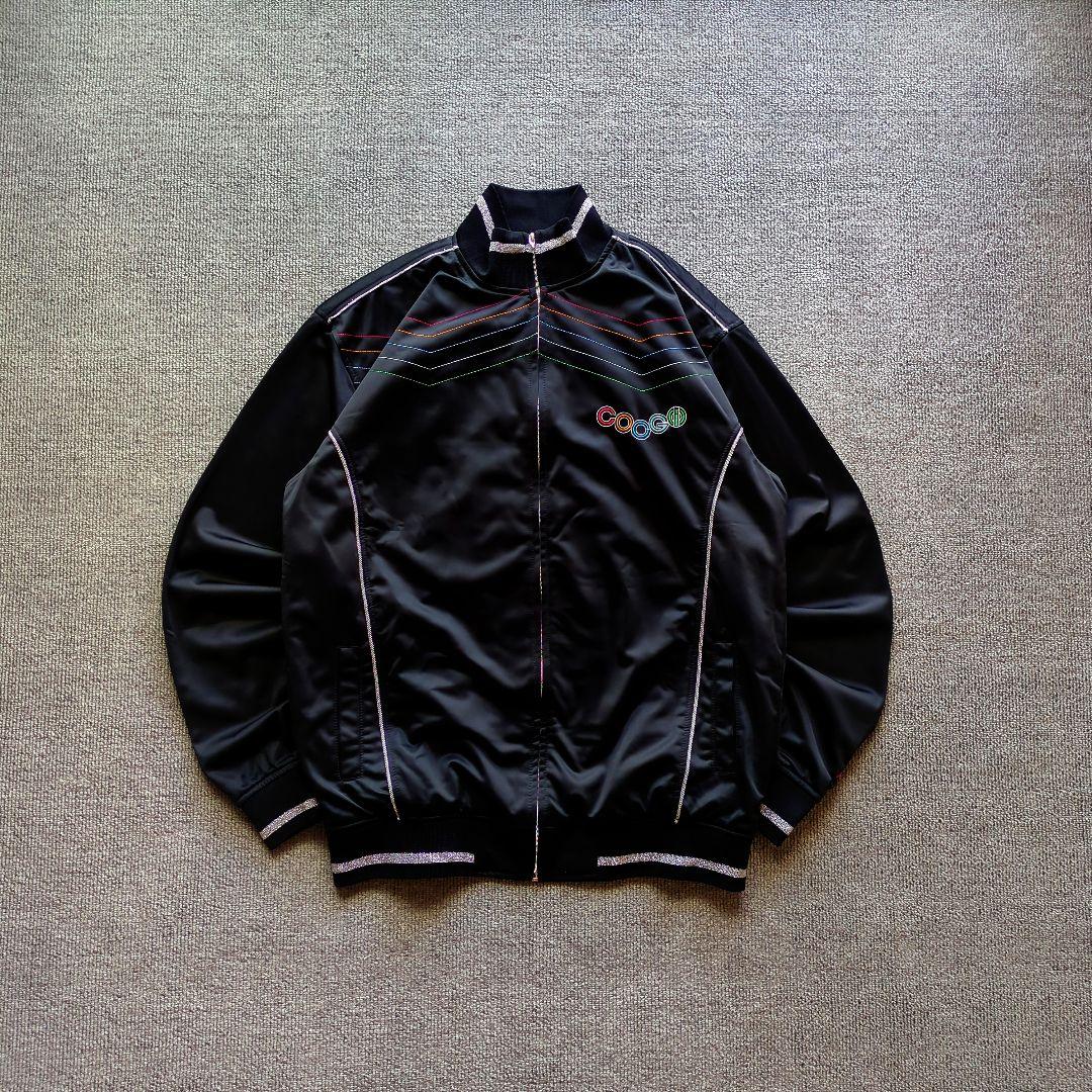 クージートラックジャケット立体両面刺繍ラメラインレインボーオーバーサイズ黒3XL