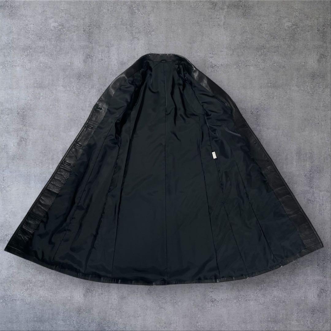 羊革 本革 レザーロングコート ベルトテッド ブラック サイズ11号