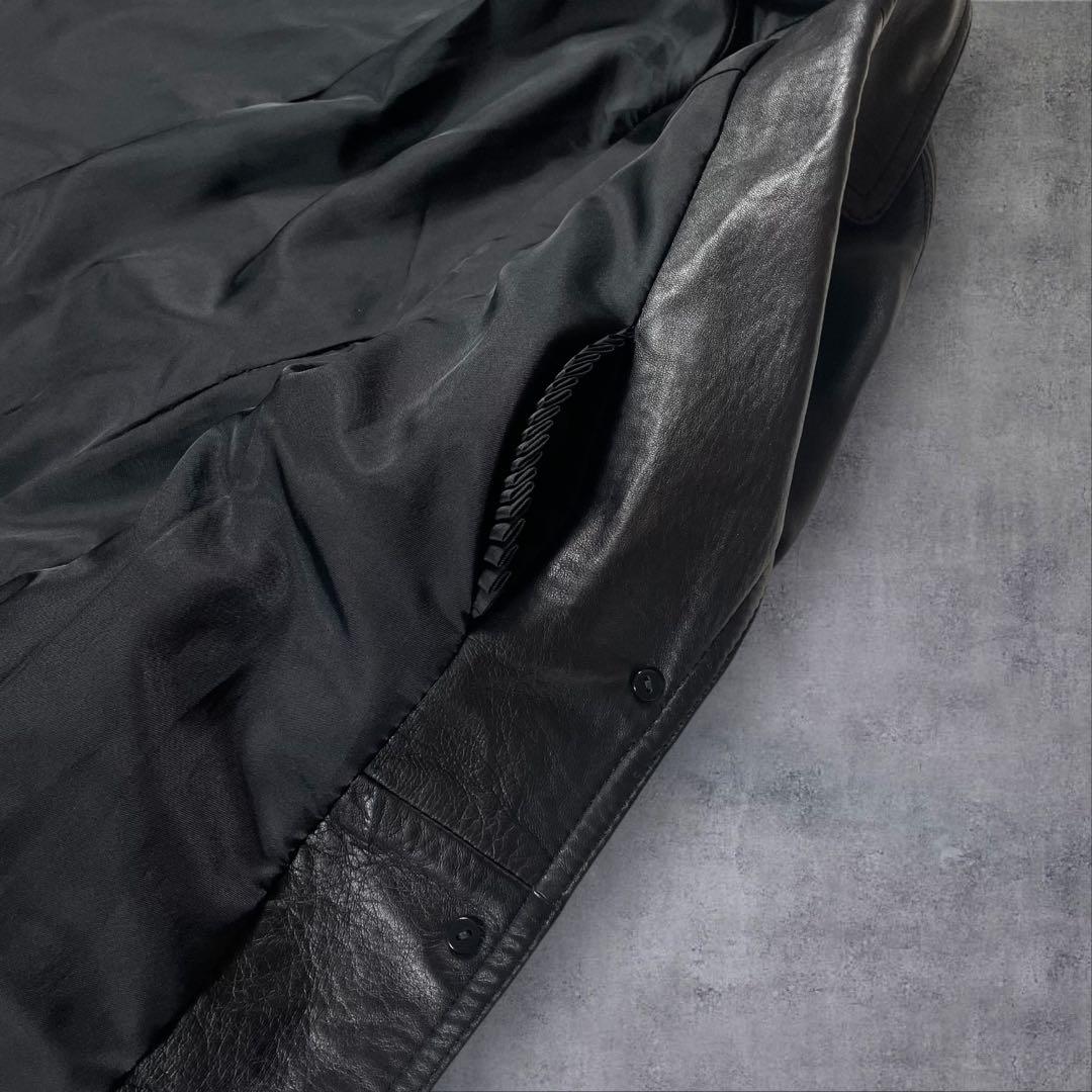 羊革 本革 レザーロングコート ベルトテッド ブラック サイズ11号