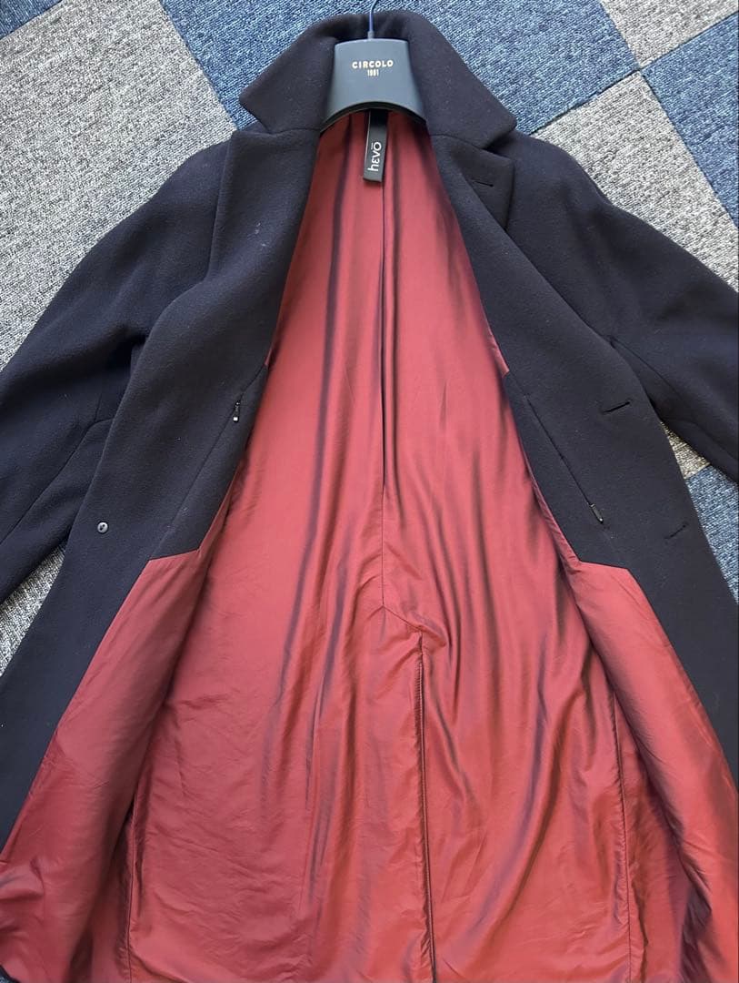 【美品】Hevoイーヴォ チェスターコートネイビー44（M〜L相当）