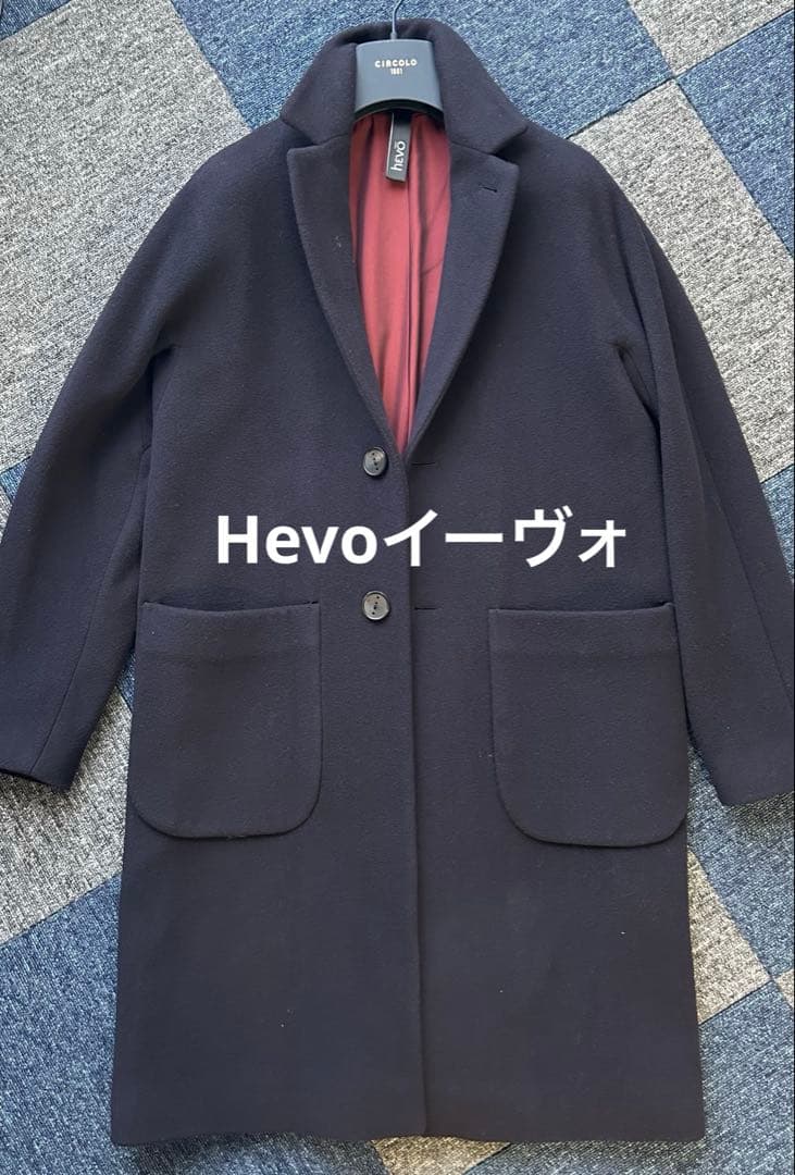 【美品】Hevoイーヴォ チェスターコートネイビー44（M〜L相当）