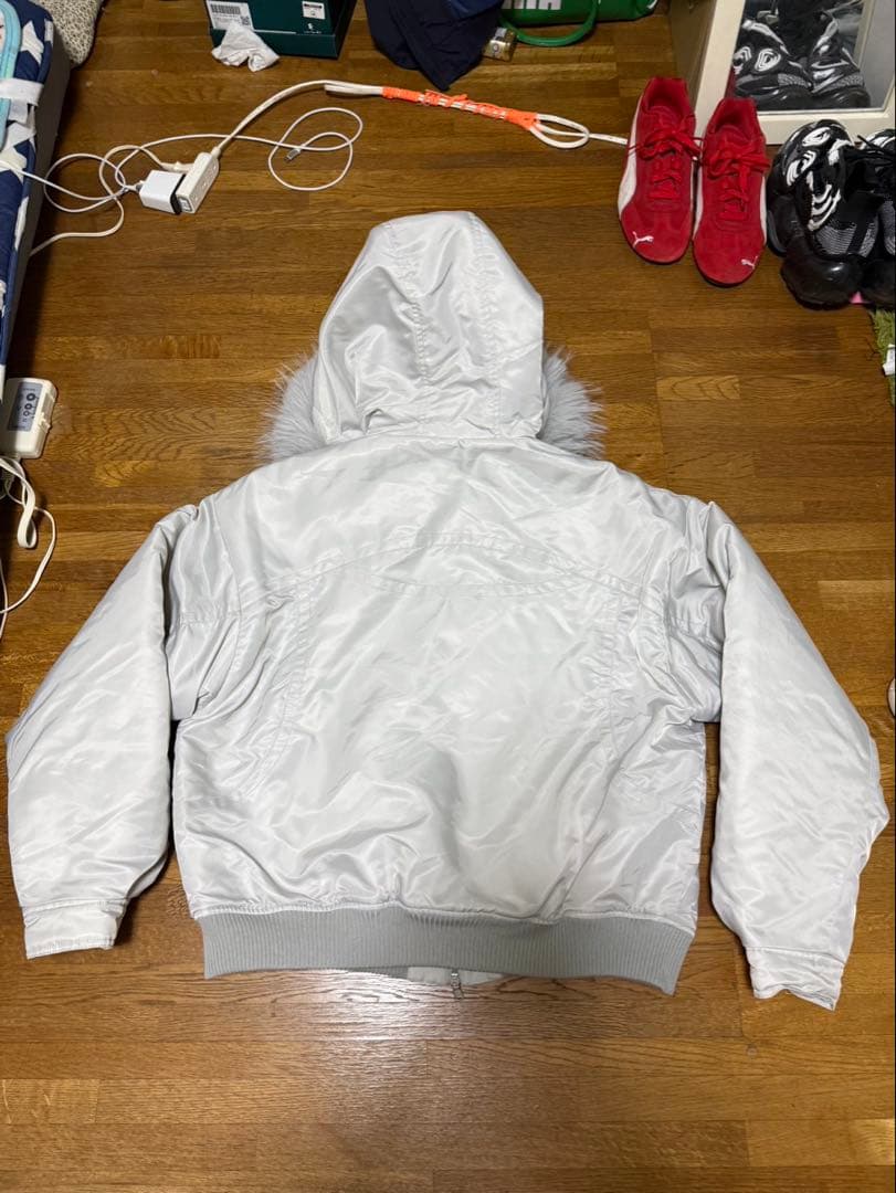 A'GEM シルバー MA-1ジャケット フード付き