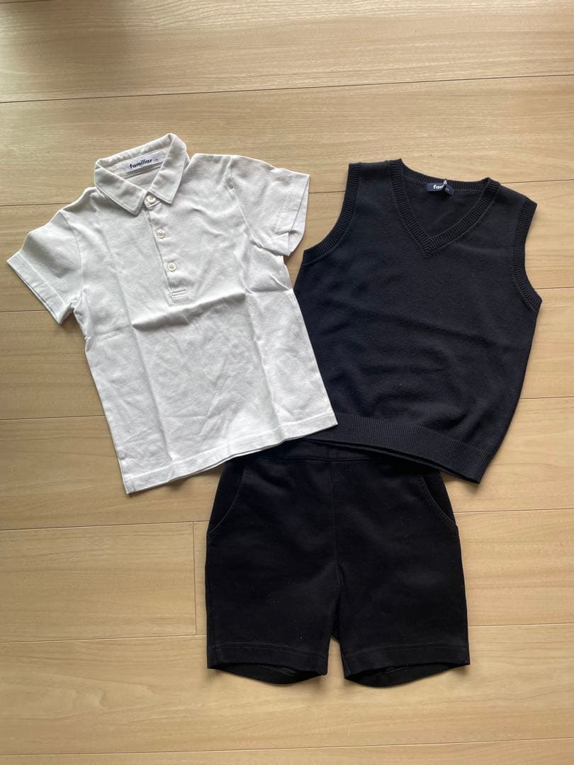 【小学校受験familiar ポロシャツ・ベスト・バミューダパンツセット 110