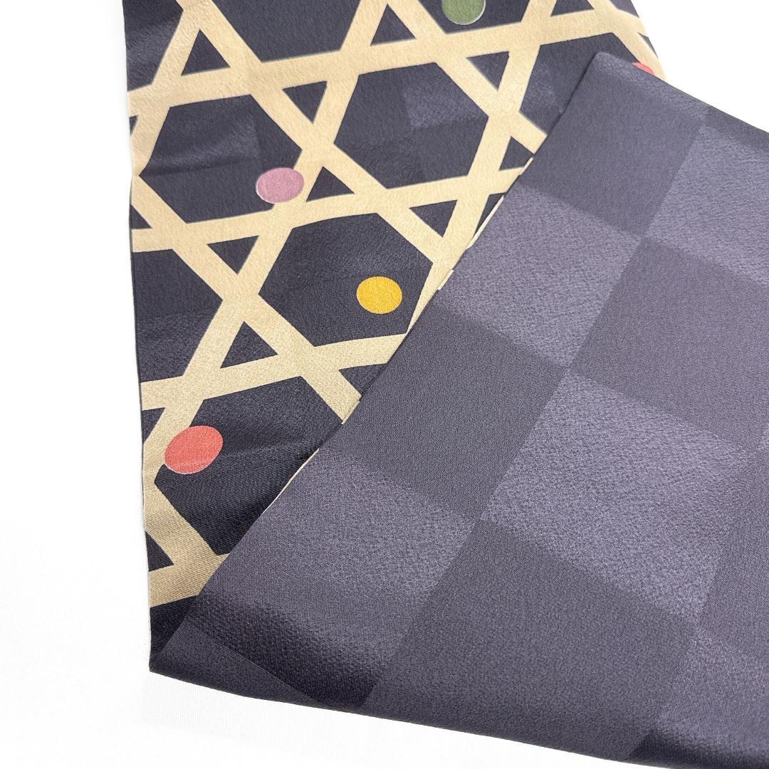 未着用　名古屋帯　籠目　ドット　市松模様　着物　121a o