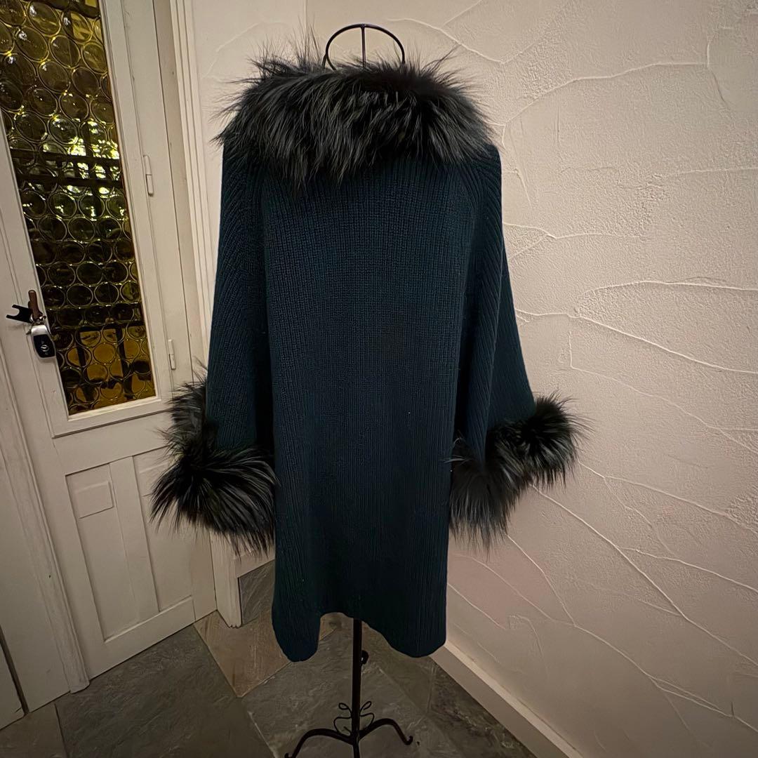 美品　Florence イタリア製カシミア95％　フォックスファー　ケープコート
