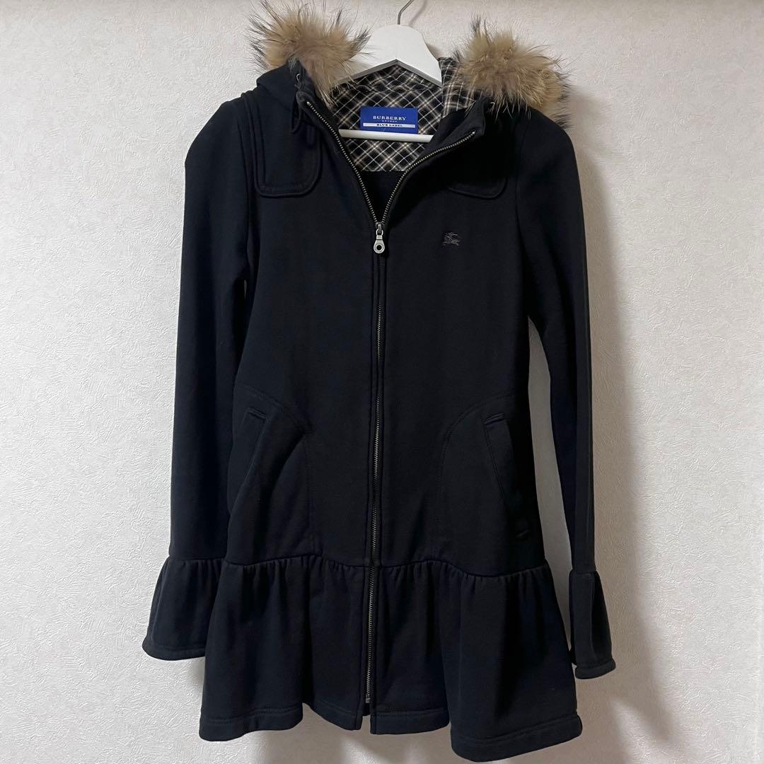 バーバリーロンドンブルーレーベル　ファー　ロングパーカー　ワンピース　黒　38
