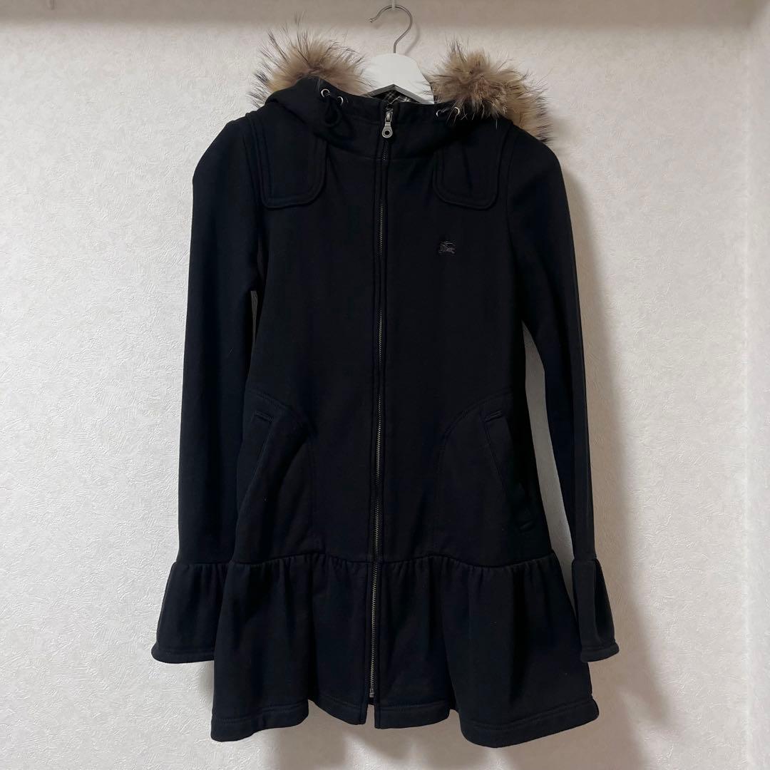 バーバリーロンドンブルーレーベル　ファー　ロングパーカー　ワンピース　黒　38