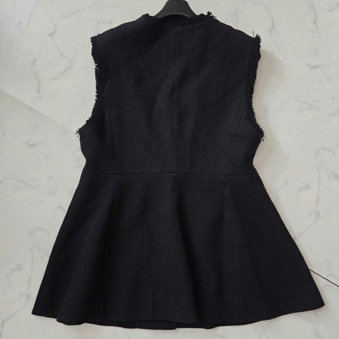 美品バスケット　ペプラムジレ　金ボタン　ネイビー　グリーンレーベルリラクシング