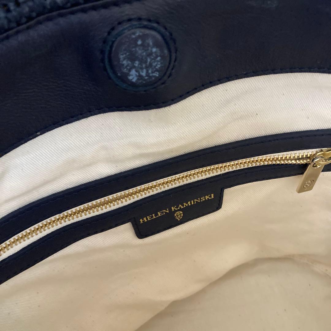 【美品】HELEN KAMINSKIレザーハンドル ラフィア トート バッグ