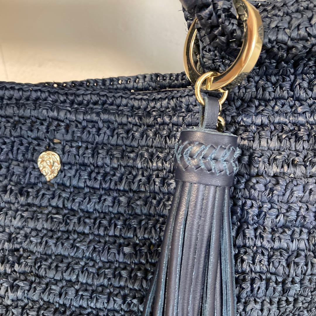 【美品】HELEN KAMINSKIレザーハンドル ラフィア トート バッグ