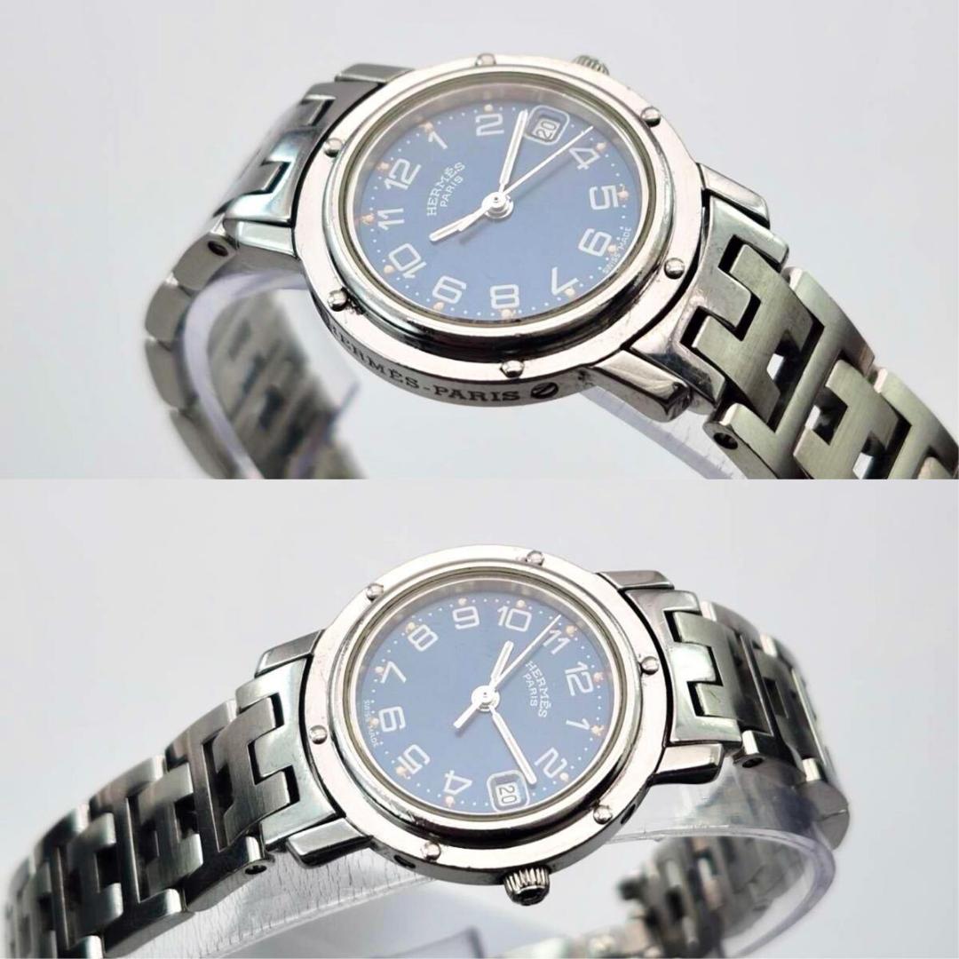 エルメス クリッパー 腕時計　ネイビー文字盤　レディース　シルバー　Hベルト