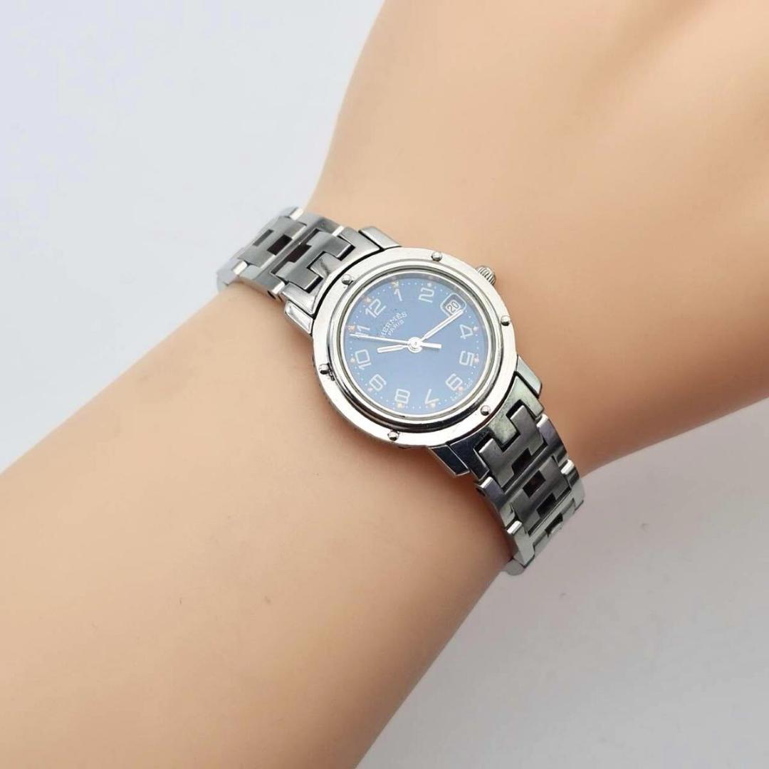 エルメス クリッパー 腕時計　ネイビー文字盤　レディース　シルバー　Hベルト