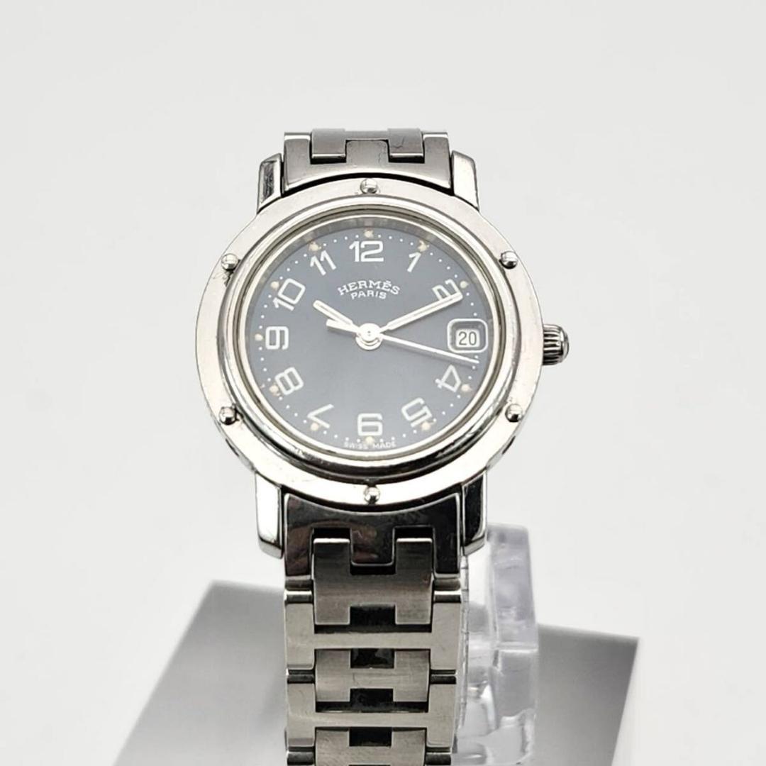 エルメス クリッパー 腕時計　ネイビー文字盤　レディース　シルバー　Hベルト