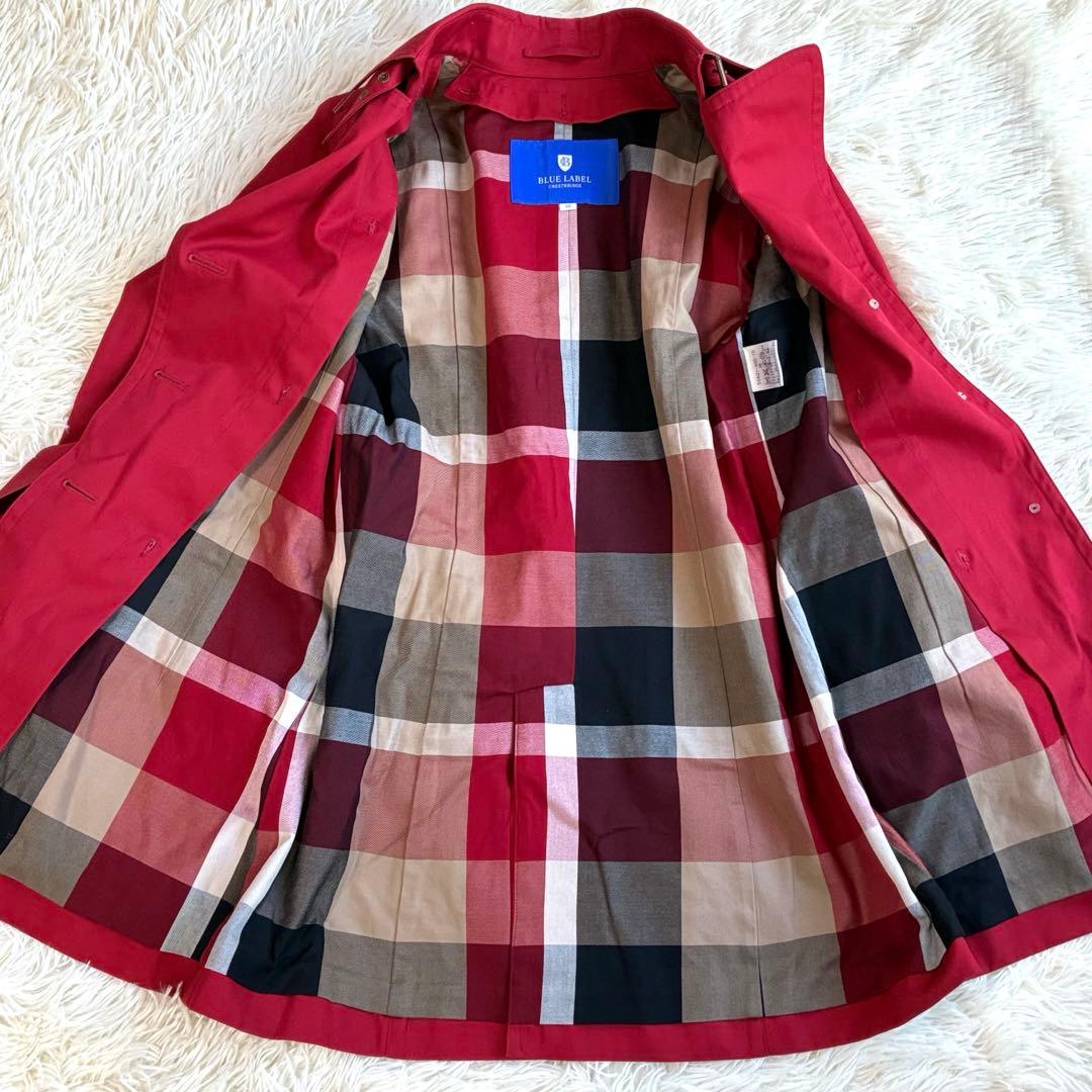 美品 ブルーレーベルクレストブリッジ ライナー付トレンチコート ノバチェック　赤