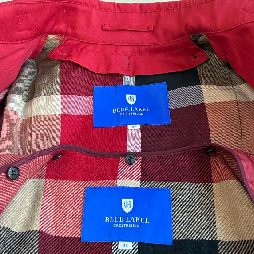 美品 ブルーレーベルクレストブリッジ ライナー付トレンチコート ノバチェック　赤