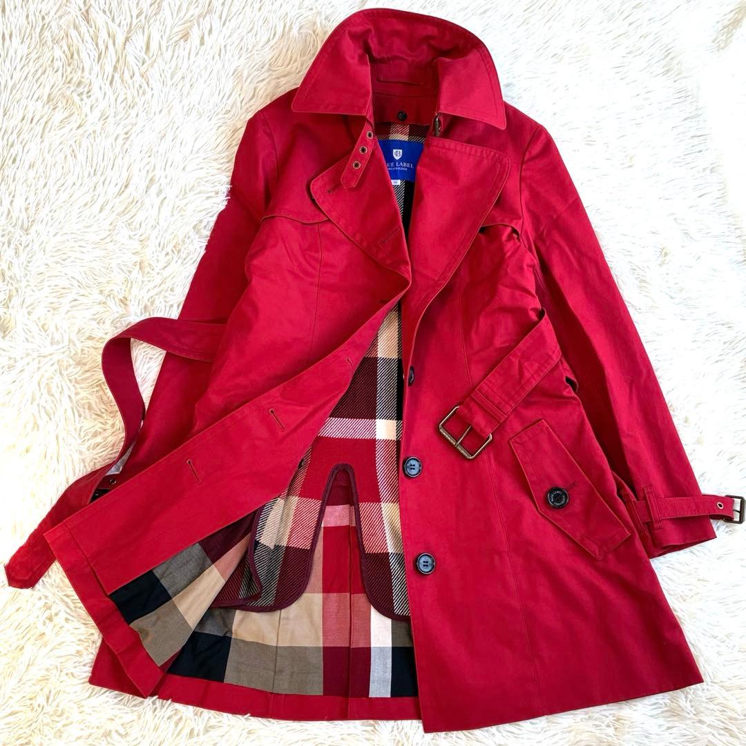 美品 ブルーレーベルクレストブリッジ ライナー付トレンチコート ノバチェック　赤