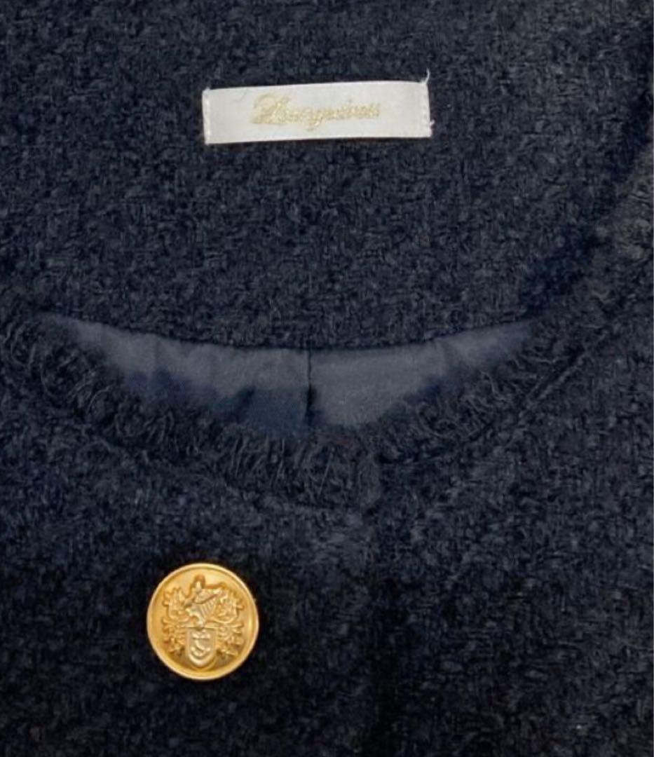 ノーカラーツイードジャケット　ラウンジドレス　ブラック　カーディガン　長袖