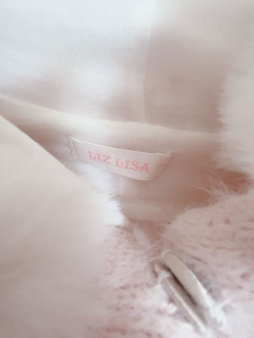 LIZ LISA リボンニット　フード付きピンクポンチョ