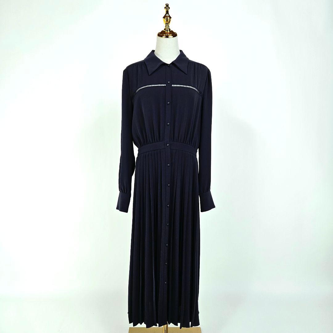 【未使用】マックスマーラ　プリーツ　ワンピース　ダークネイビー　レース　46