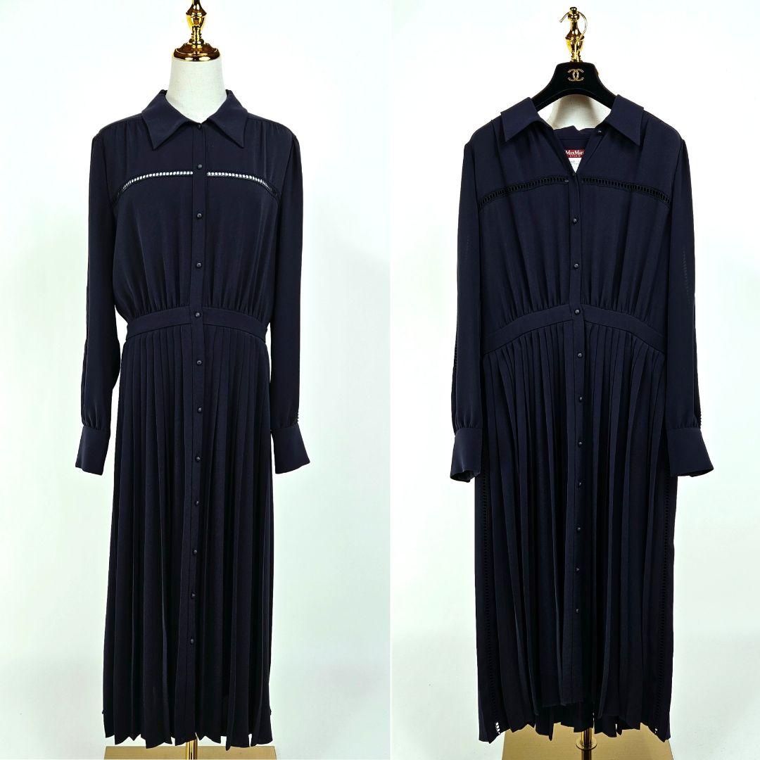 【未使用】マックスマーラ　プリーツ　ワンピース　ダークネイビー　レース　46