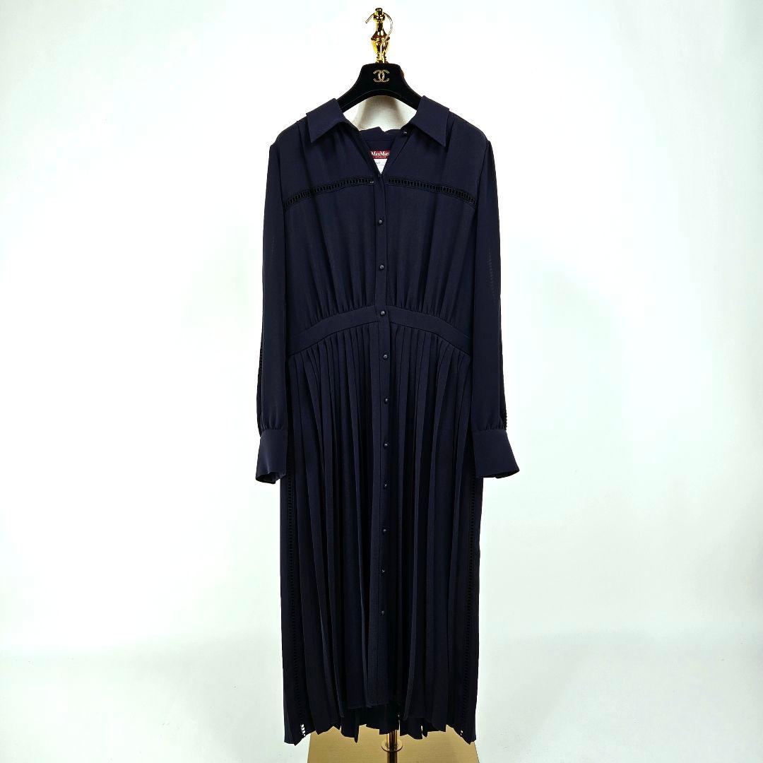 【未使用】マックスマーラ　プリーツ　ワンピース　ダークネイビー　レース　46