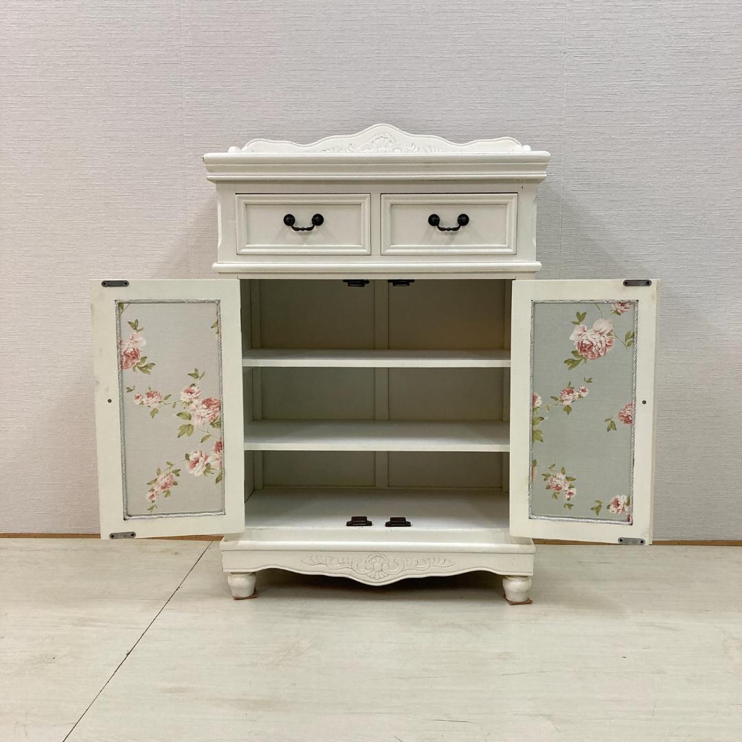 カトラリーキャビネット　ホワイトローズ　フレンチテイスト　姫家具