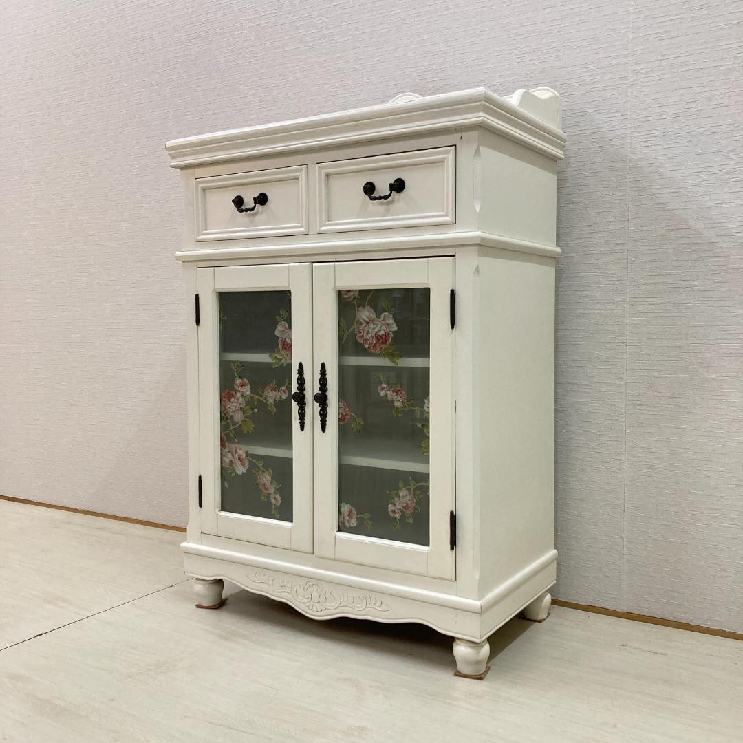 カトラリーキャビネット　ホワイトローズ　フレンチテイスト　姫家具