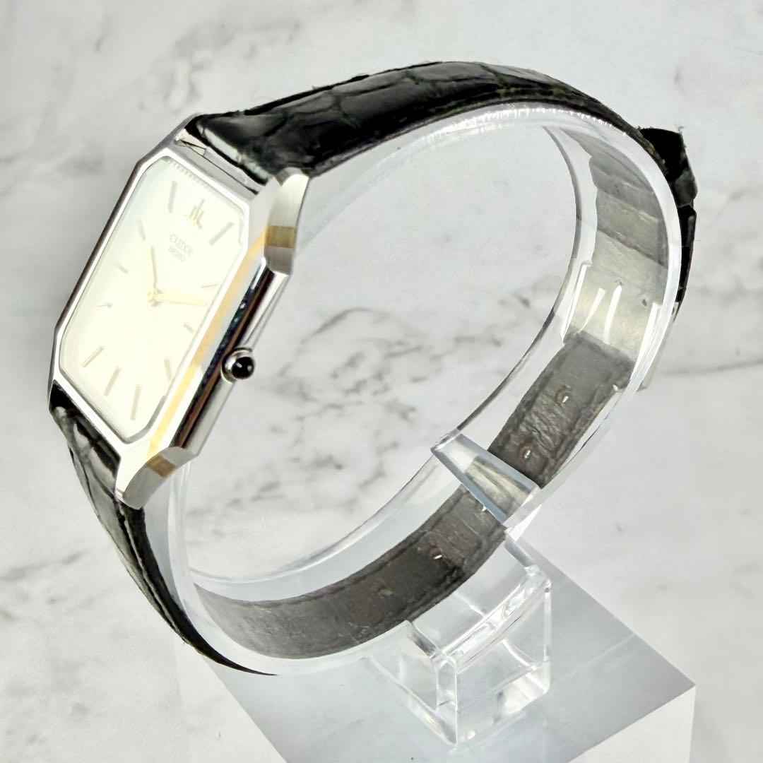 【新品電池】 セイコー クレドール シルバー文字盤 8420-5370 スクエア