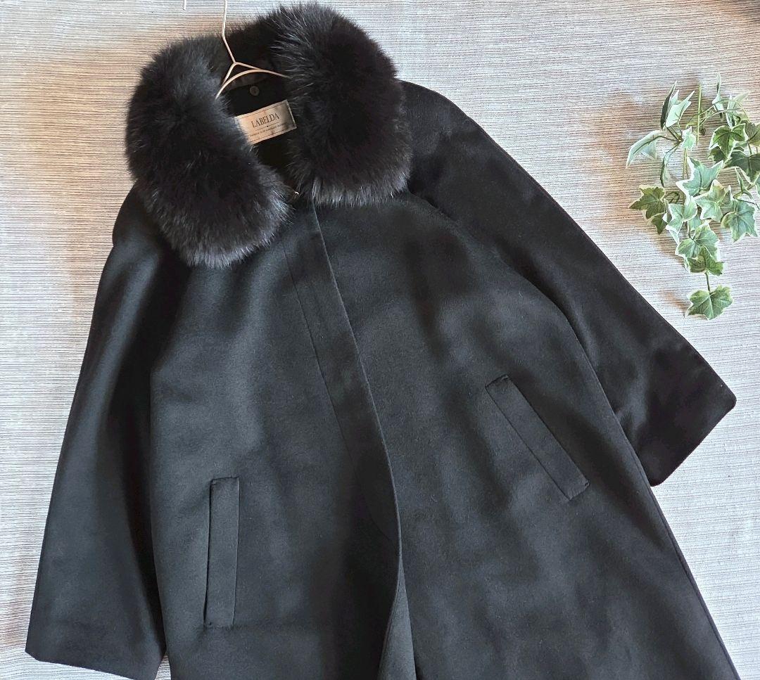 LABELDA カシミアロングコートFOXファー襟 XL 黒 セレモニー