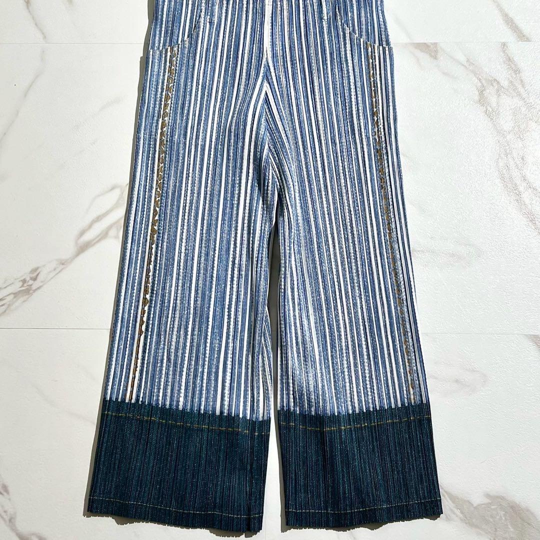 美品✨PLEATS PLEASEオーバーオール プリーツ ヒッコリーストライプ