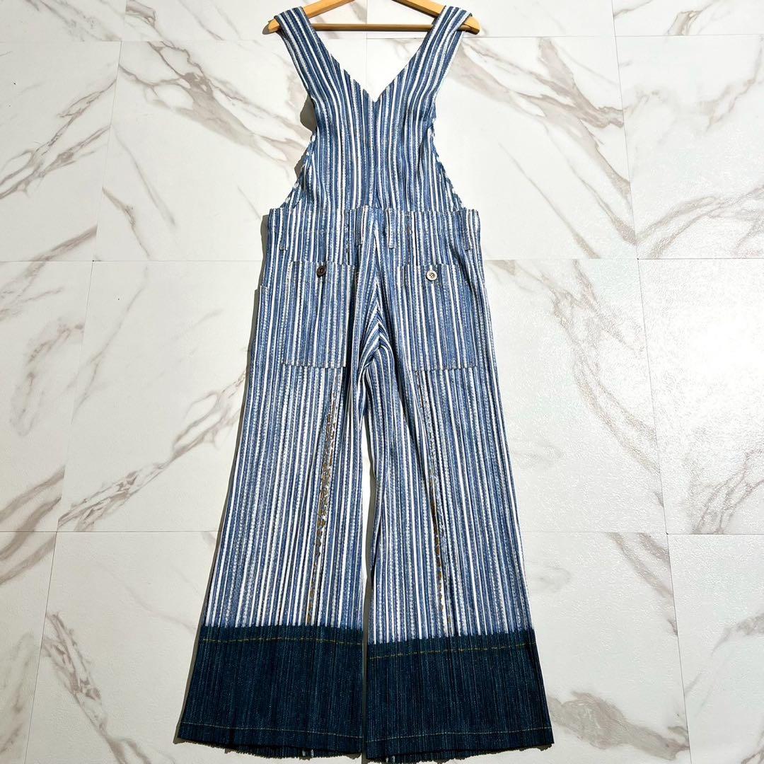美品✨PLEATS PLEASEオーバーオール プリーツ ヒッコリーストライプ