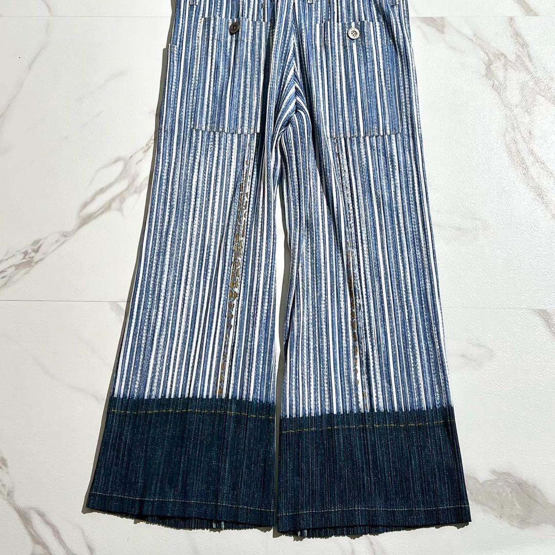 美品✨PLEATS PLEASEオーバーオール プリーツ ヒッコリーストライプ