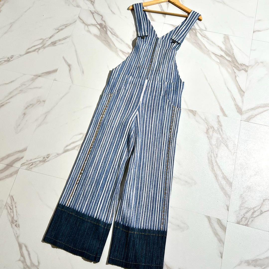 美品✨PLEATS PLEASEオーバーオール プリーツ ヒッコリーストライプ