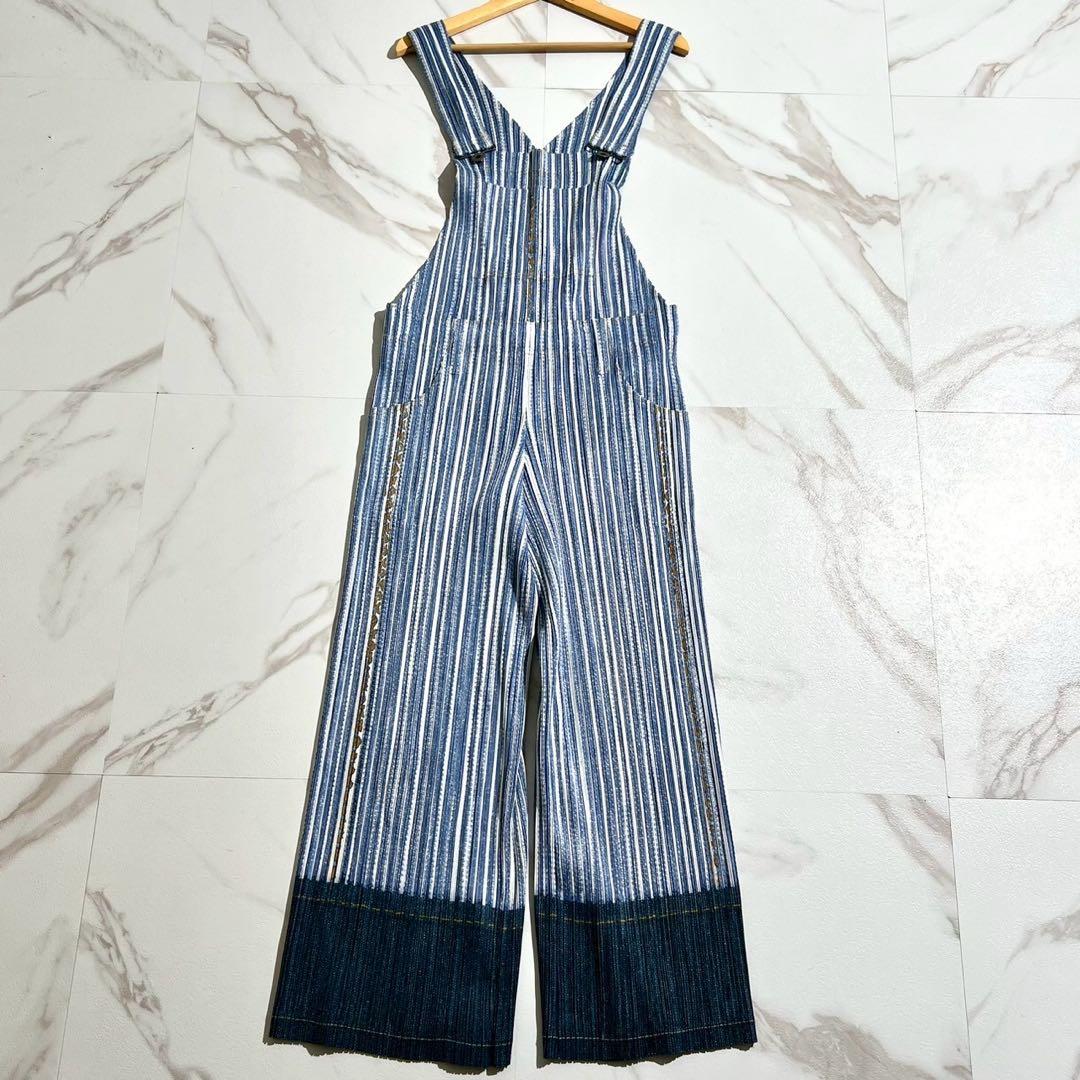美品✨PLEATS PLEASEオーバーオール プリーツ ヒッコリーストライプ