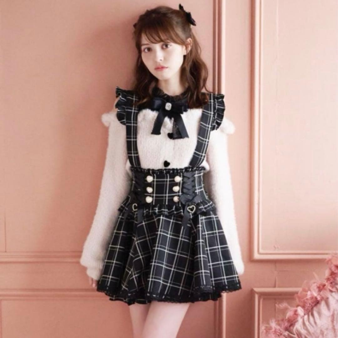 LIZLISA リズリサ　レースアップサスペンダー付スカパン　ブラックチェック