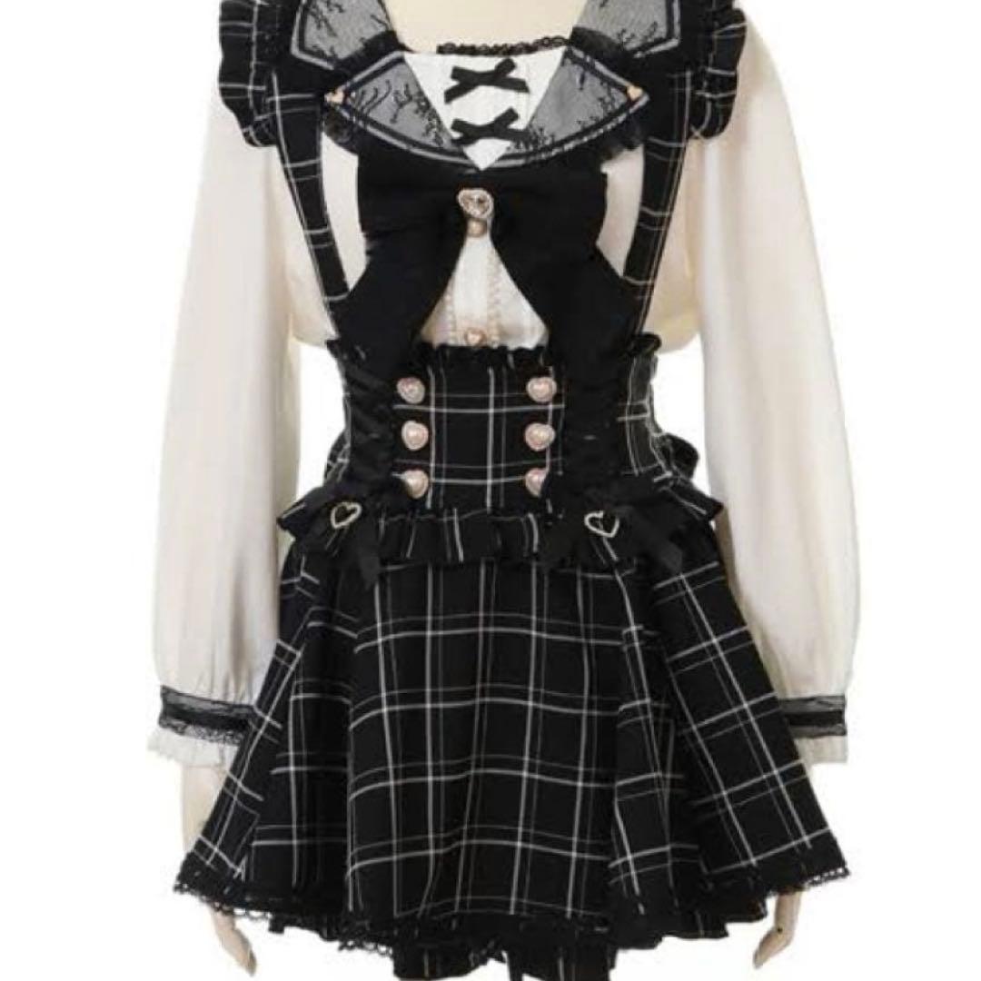 LIZLISA リズリサ　レースアップサスペンダー付スカパン　ブラックチェック