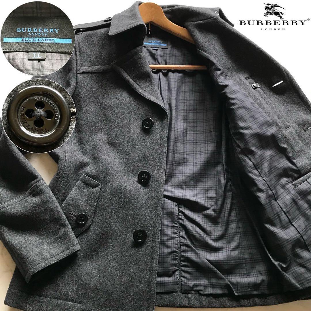 美品/XLサイズ●バーバリーロンドン コート ノバチェック メタルボタン グレー
