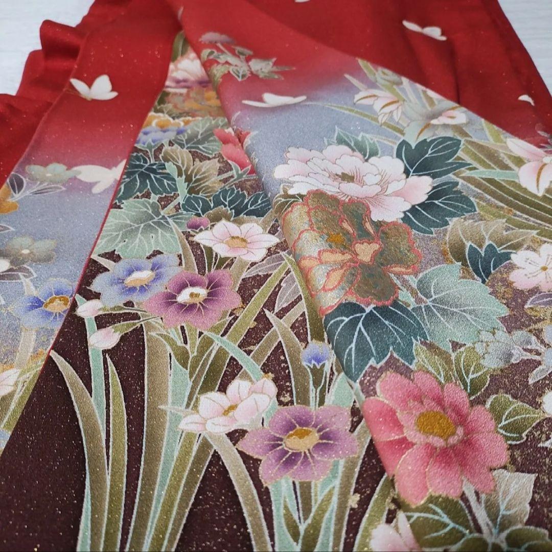 振袖長襦袢セット 赤 金通し 未使用白半衿プレゼント成人式 卒業式 袴 裄67