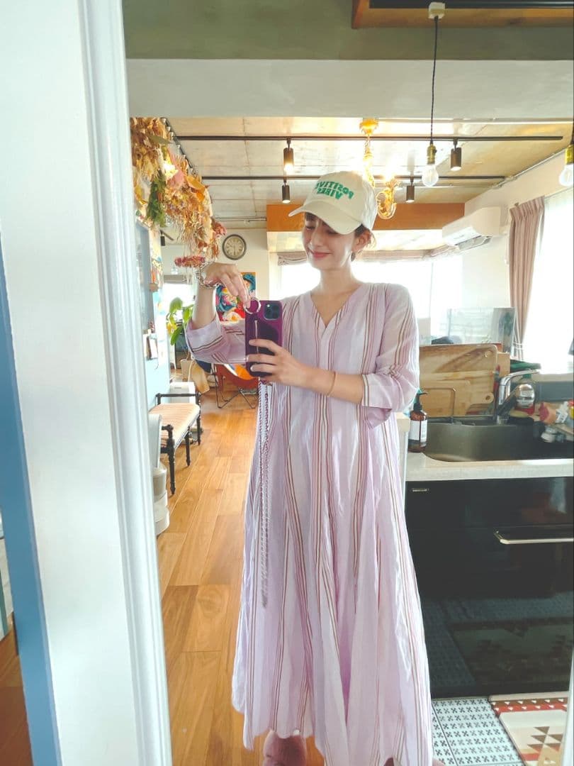 ヌキテパ　ワンピース　Cotton Stripe V Neck Dress