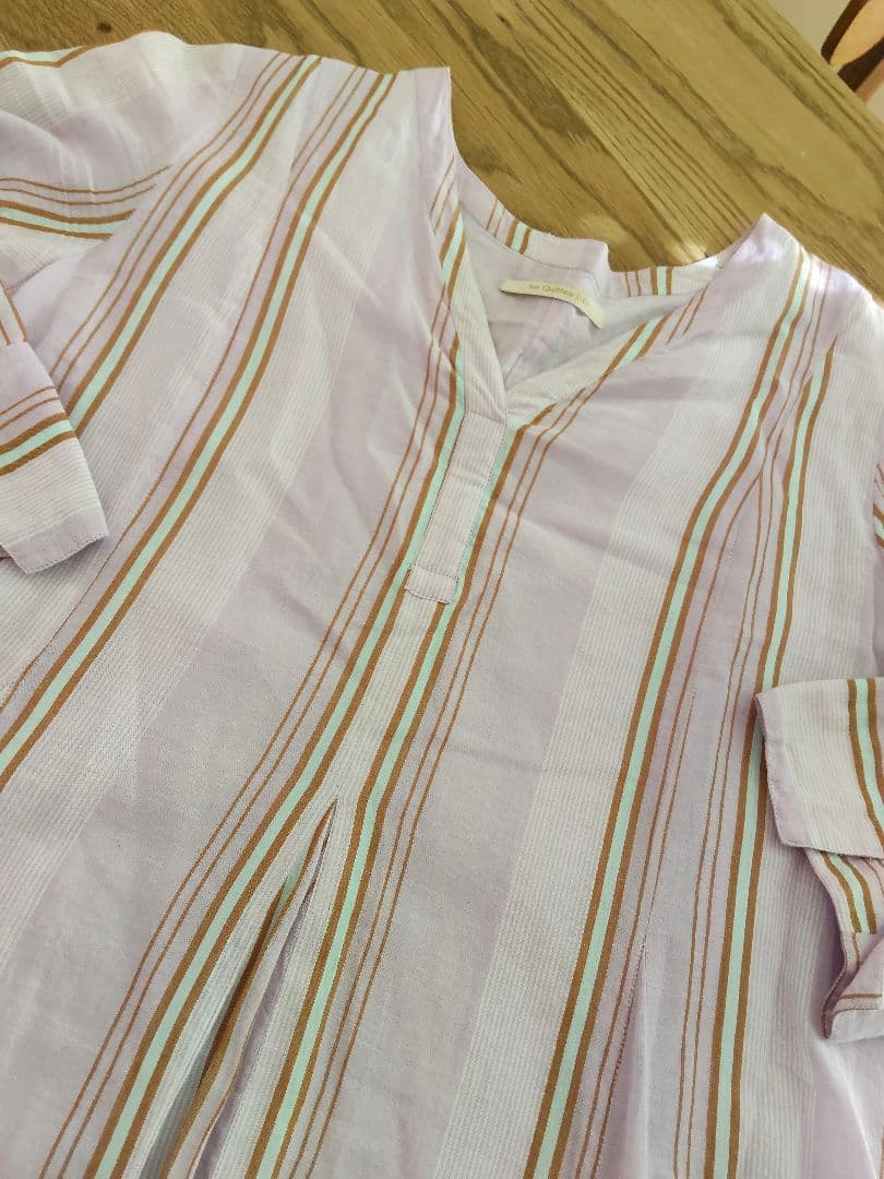 ヌキテパ　ワンピース　Cotton Stripe V Neck Dress