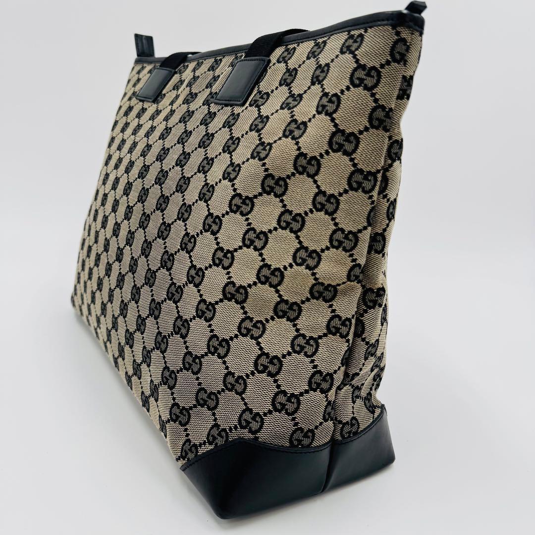 グッチ GGキャンバス レザー トートバッグ 肩掛け A4収納可能 ブラック