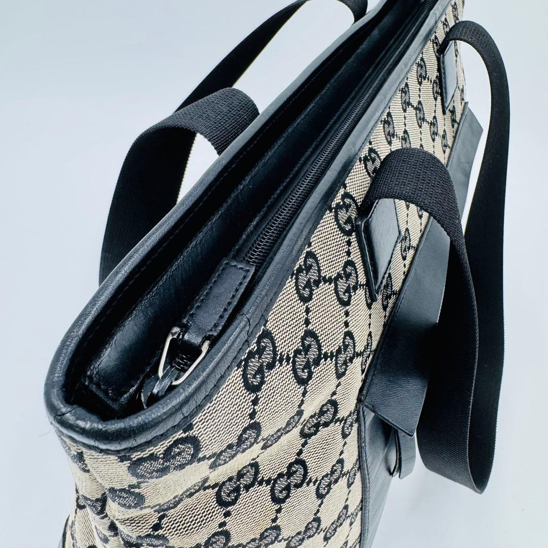 グッチ GGキャンバス レザー トートバッグ 肩掛け A4収納可能 ブラック