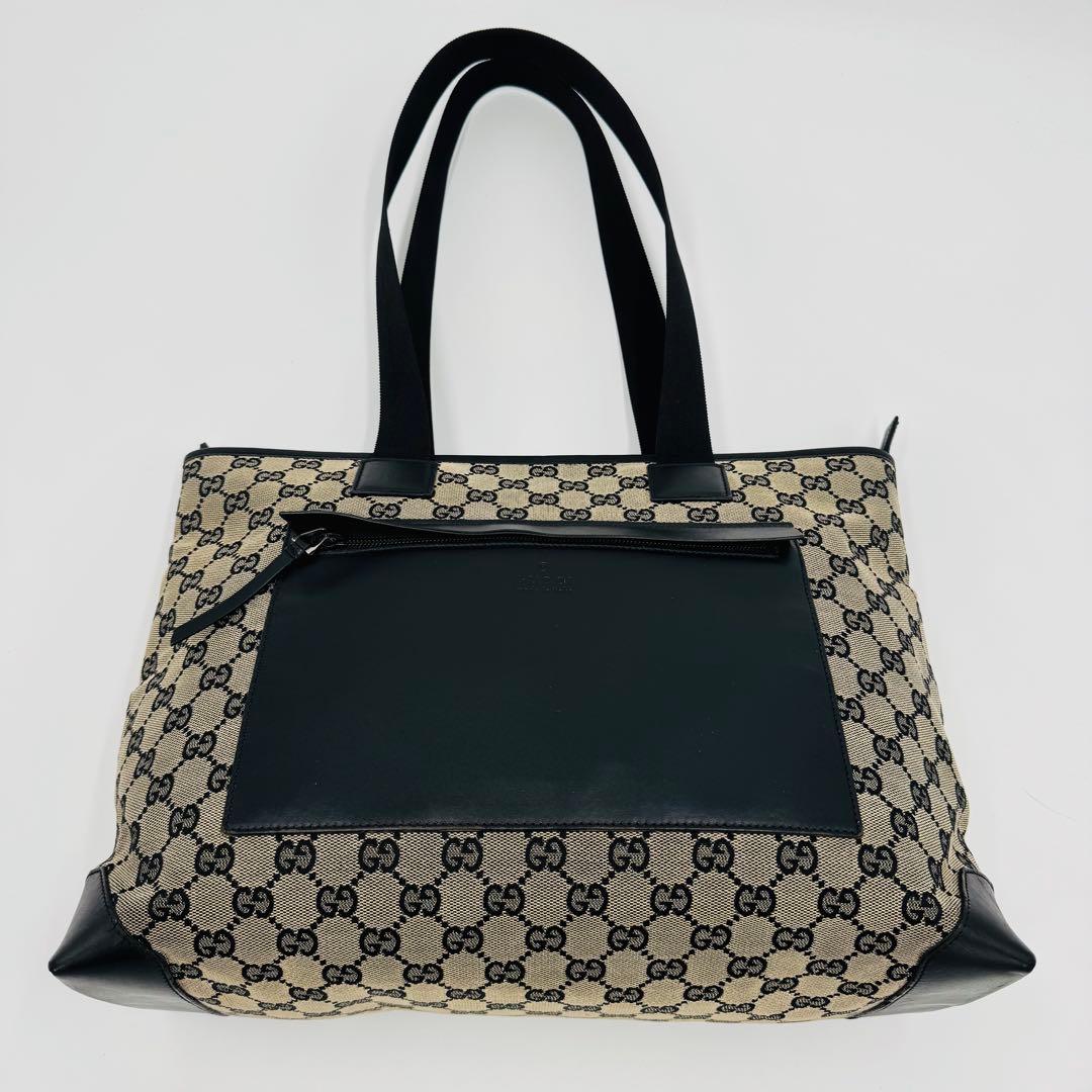 グッチ GGキャンバス レザー トートバッグ 肩掛け A4収納可能 ブラック