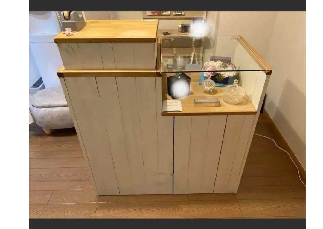 店舗用 レジカウンター 什器 木製 ガラスケース付き 幅95cm