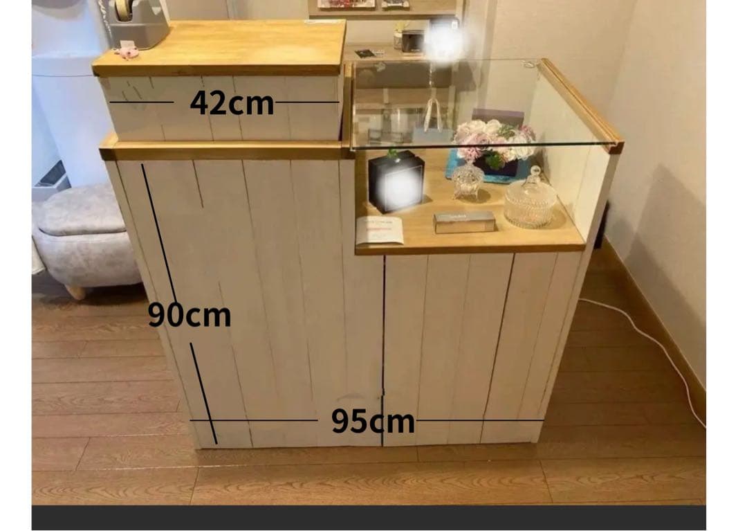 店舗用 レジカウンター 什器 木製 ガラスケース付き 幅95cm