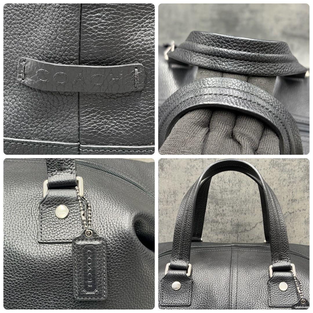 2way コーチ ボストンバッグ シボ革 斜め掛け トラベル 黒 大容量 旅行